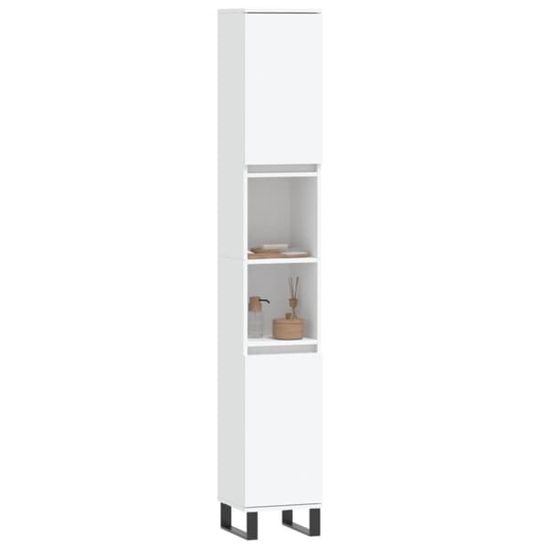 vidaXL badeværelsesskab 30x30x190 cm konstrueret træ hvid