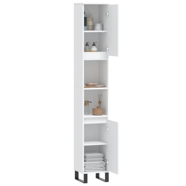 vidaXL badeværelsesskab 30x30x190 cm konstrueret træ hvid
