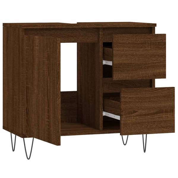 vidaXL badeværelsesskab 65x33x60 cm konstrueret træ brun egetræsfarve