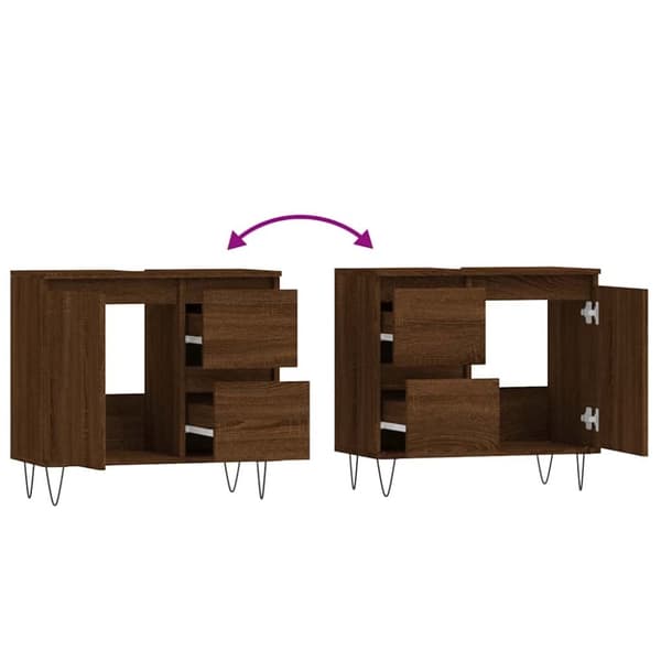 vidaXL badeværelsesskab 65x33x60 cm konstrueret træ brun egetræsfarve
