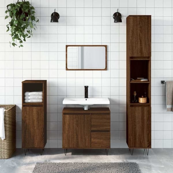 vidaXL badeværelsesskab 65x33x60 cm konstrueret træ brun egetræsfarve