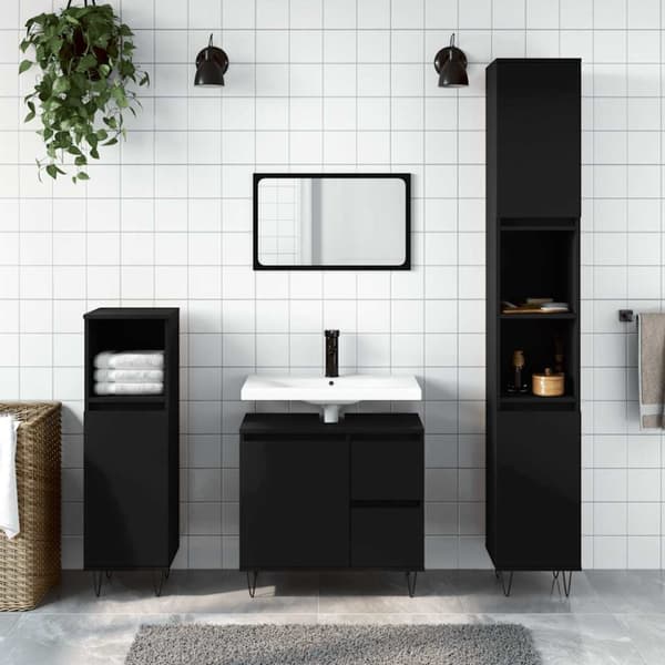 vidaXL badeværelsesskab 65x33x60 cm konstrueret træ sort
