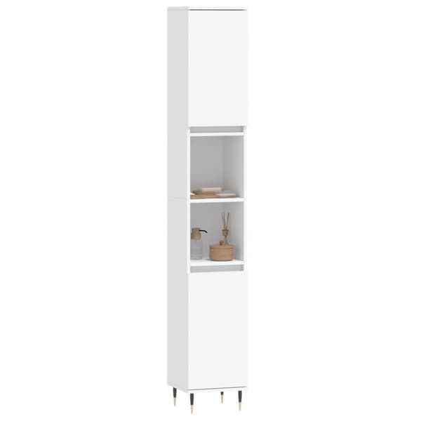 vidaXL badeværelsesskab 30x30x190 cm konstrueret træ hvid