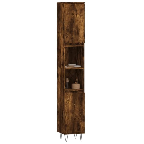 vidaXL Baderomsskap røkt eik 30x30x190 cm konstruert tre