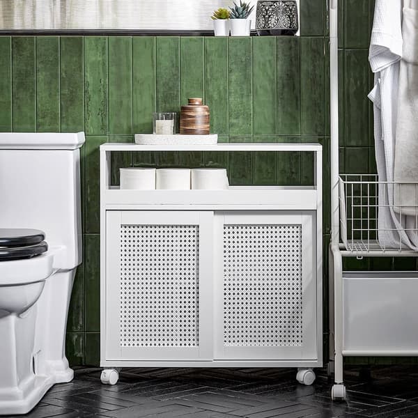 SoBuy Toiletpapirholder Toilet opbevaring Stativ Badeværelsesskab med hjul BZR119-W