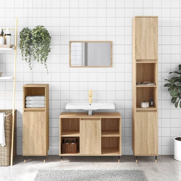 vidaXL badeværelsesskab 30x30x100 cm konstrueret træ sonoma-eg