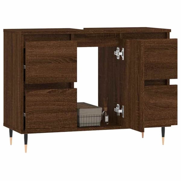 vidaXL badeværelsesskab 80x33x60 cm konstrueret træ brun egetræsfarve