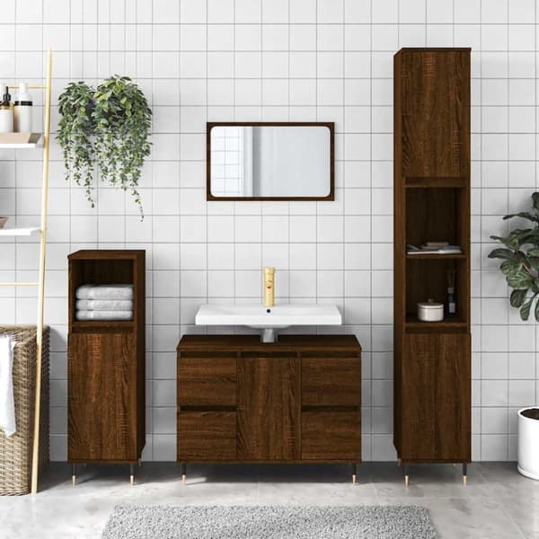 vidaXL badeværelsesskab 80x33x60 cm konstrueret træ brun egetræsfarve