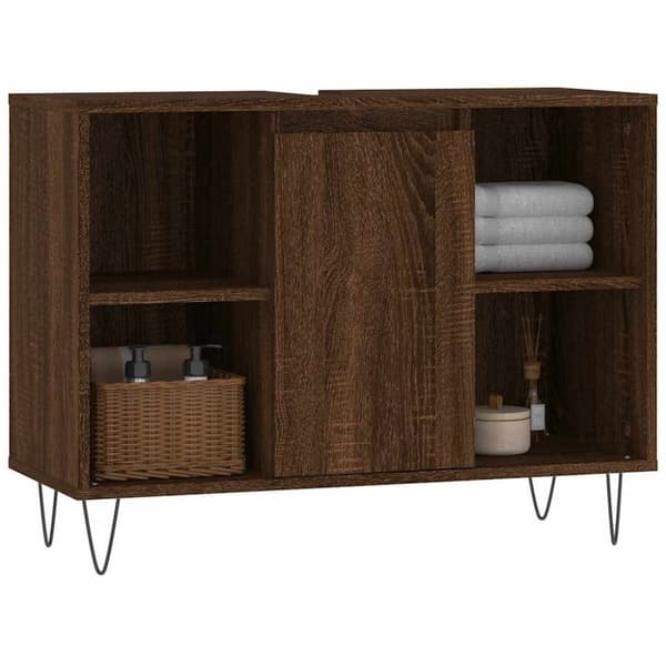vidaXL badeværelsesskab 80x33x60 cm konstrueret træ brun egetræsfarve