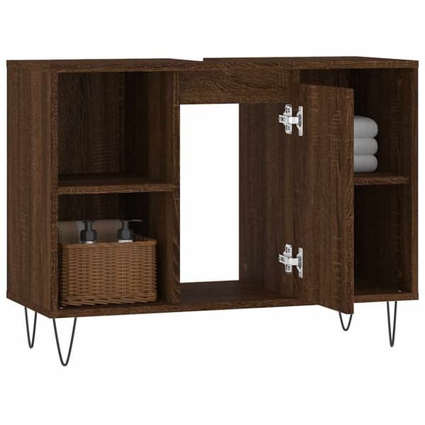 vidaXL badeværelsesskab 80x33x60 cm konstrueret træ brun egetræsfarve