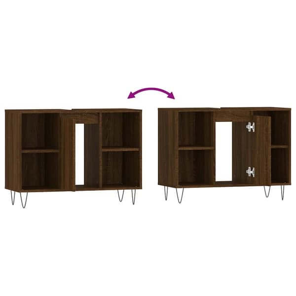 vidaXL badeværelsesskab 80x33x60 cm konstrueret træ brun egetræsfarve