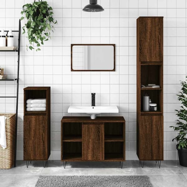 vidaXL badeværelsesskab 80x33x60 cm konstrueret træ brun egetræsfarve