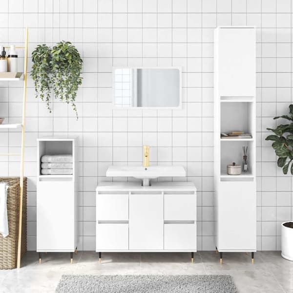 vidaXL badeværelsesskab 80x33x60 cm konstrueret træ hvid højglans