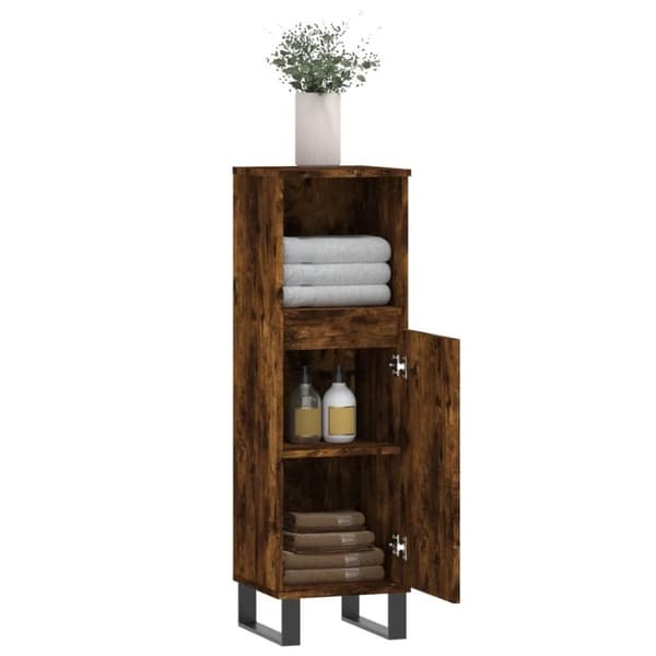 vidaXL Baderomsskap røkt eik 30x30x100 cm konstruert tre