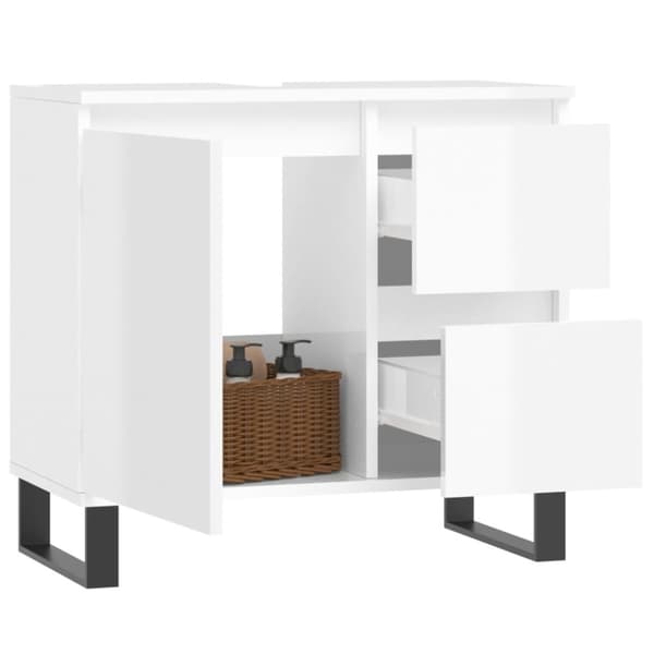 vidaXL badeværelsesskab 65x33x60 cm konstrueret træ hvid højglans