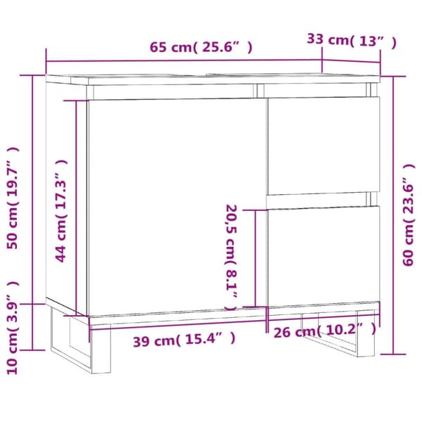 vidaXL badeværelsesskab 65x33x60 cm konstrueret træ hvid højglans