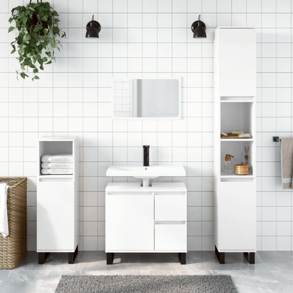 vidaXL badeværelsesskab 65x33x60 cm konstrueret træ hvid højglans