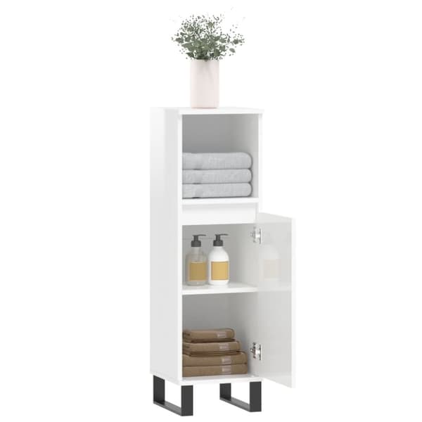 vidaXL Badrumsskåp vit högglans 30x30x100 cm konstruerat trä
