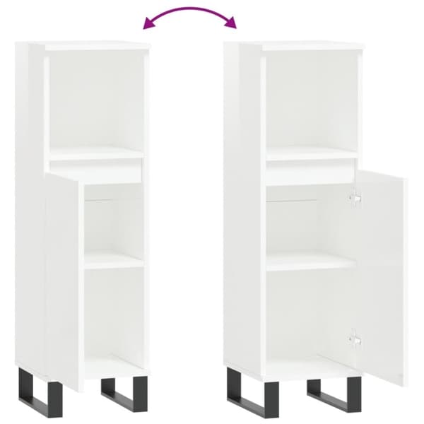 vidaXL Badrumsskåp vit högglans 30x30x100 cm konstruerat trä