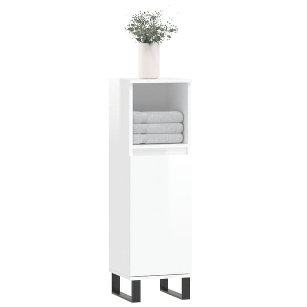 vidaXL Badrumsskåp vit högglans 30x30x100 cm konstruerat trä