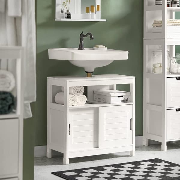 Rootz White Under vask Badeværelses opbevaringsskab med hylde og dobbelt skydedør - 60x30x60cm