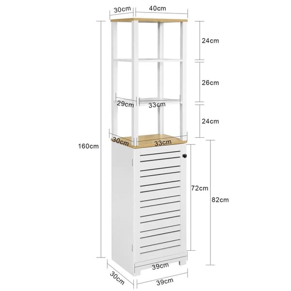Rootz Badeværelse Højskab - Badeværelsesskab Opbevaring - Skab med 3 hylder og 1 dør-B40 x D30 x H160cm