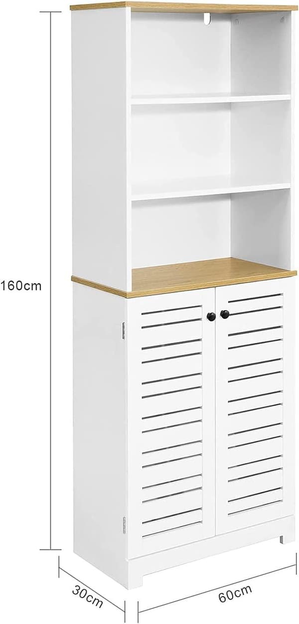 Rootz Badeværelse Højskab - Højskab - Opbevaringsskab med 3 hylder og 2 låger - B60 x D30 x H160cm