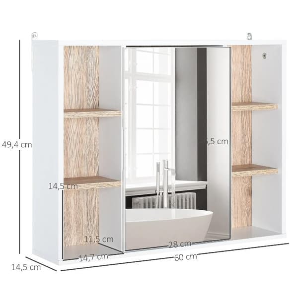 Nancy's Owosso Spiegelkast - Badkamerspiegel - Opbergruimte - Open Vakken - Wit - Natur - Bewerkt Hout - MDF - 60 x 14,5 x 49,4 cm