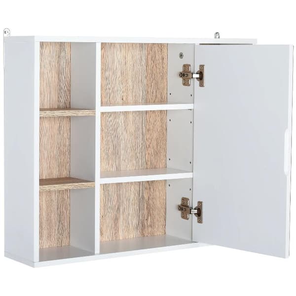 Nancy's Owosso Spiegelkast - Badkamerspiegel - Opbergruimte - Open Vakken - Wit - Natur - Bewerkt Hout - MDF - 60 x 14,5 x 49,4 cm