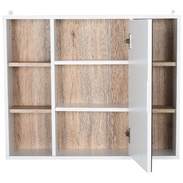 Nancy's Owosso Spiegelkast - Badkamerspiegel - Opbergruimte - Open Vakken - Wit - Natur - Bewerkt Hout - MDF - 60 x 14,5 x 49,4 cm