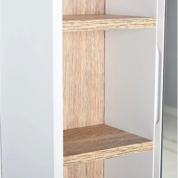 Nancy's Owosso Spiegelkast - Badkamerspiegel - Opbergruimte - Open Vakken - Wit - Natur - Bewerkt Hout - MDF - 60 x 14,5 x 49,4 cm