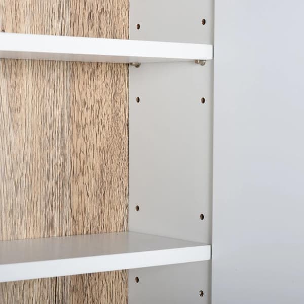 Nancy's Owosso Spiegelkast - Badkamerspiegel - Opbergruimte - Open Vakken - Wit - Natur - Bewerkt Hout - MDF - 60 x 14,5 x 49,4 cm