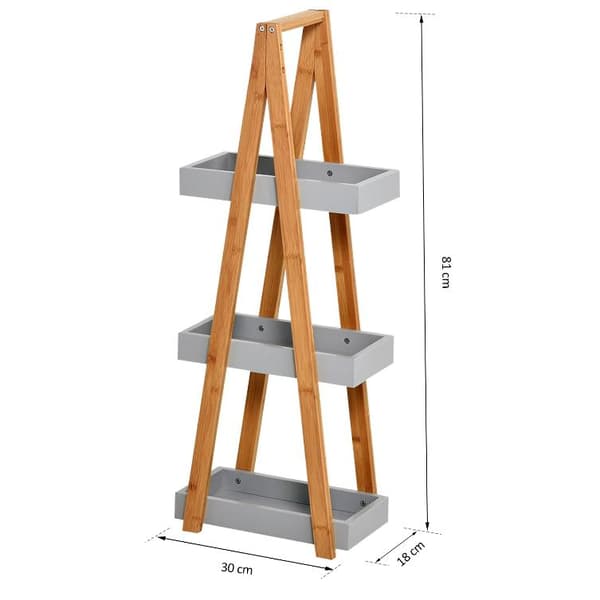 Nancy's Gardner Badkamerrek - Opslagrek - 3 nivåer - Stege - Opbergplank - Bamboe - Grijs - MDF - 30 x 18 x 81 cm
