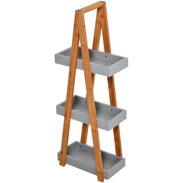 Nancy's Gardner Badkamerrek - Opslagrek - 3 nivåer - Stege - Opbergplank - Bamboe - Grijs - MDF - 30 x 18 x 81 cm