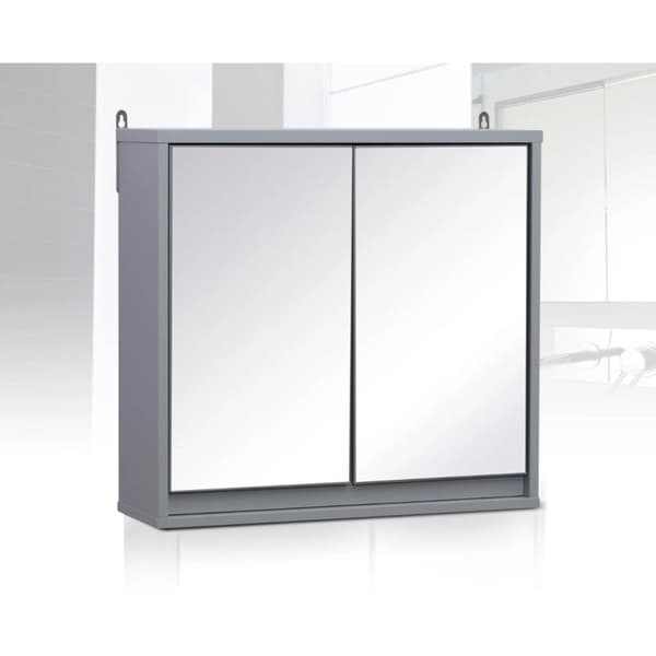 Nancy's Shirley Badkamerkast - Wandkast - Opbergkast -Spiegelkast - Spiegel - 2 Niveaus - Verstelbare Plank - Grijs - B48 x D14,5 x H45 cm