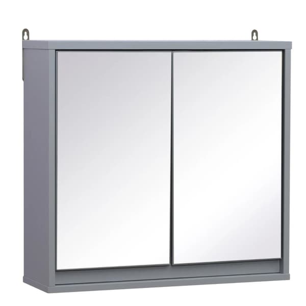 Nancy's Shirley Badkamerkast - Wandkast - Opbergkast -Spiegelkast - Spiegel - 2 Niveaus - Verstelbare Plank - Grijs - B48 x D14,5 x H45 cm