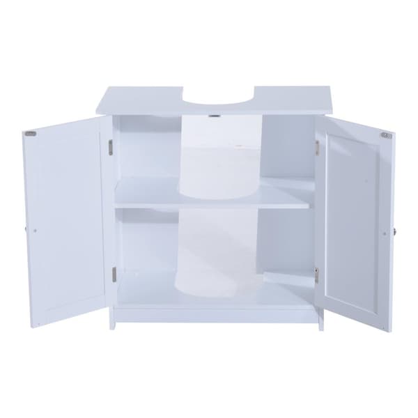 Rootz Tvättställsunderskåp - Badrumsskåp - 2 dörrar - Tvättställsskåp - L60 x D30 x H60 cm - Höjdjusterbar hylla - Sifonutskärning - Vit - MDF