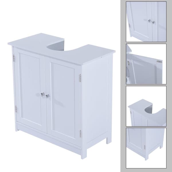 Rootz Tvättställsunderskåp - Badrumsskåp - 2 dörrar - Tvättställsskåp - L60 x D30 x H60 cm - Höjdjusterbar hylla - Sifonutskärning - Vit - MDF