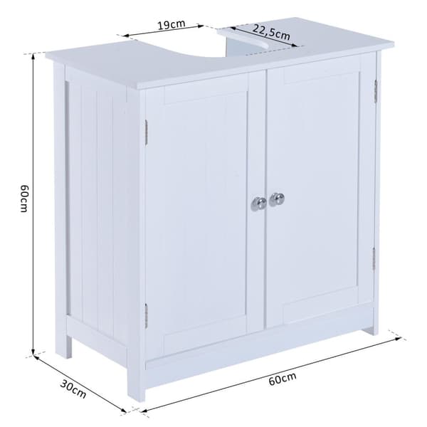 Rootz Tvättställsunderskåp - Badrumsskåp - 2 dörrar - Tvättställsskåp - L60 x D30 x H60 cm - Höjdjusterbar hylla - Sifonutskärning - Vit - MDF