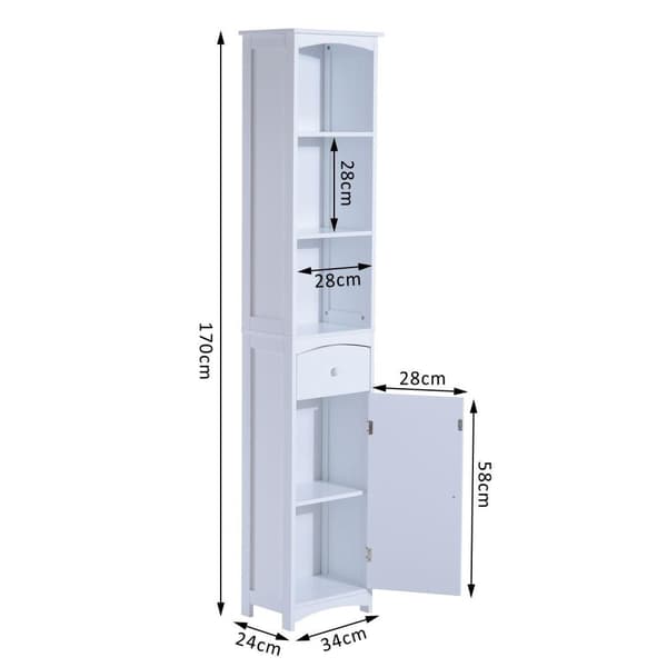 Nancy's Manassas Badkamerkast - Badkamermeubel - 3 Planken - 34 x 24 x 170 cm - 1 Lade - 1 Deur - Hoge Kast - MDF - Wit