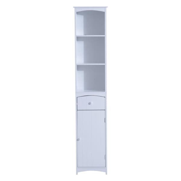 Nancy's Manassas Badkamerkast - Badkamermeubel - 3 Planken - 34 x 24 x 170 cm - 1 Lade - 1 Deur - Hoge Kast - MDF - Wit