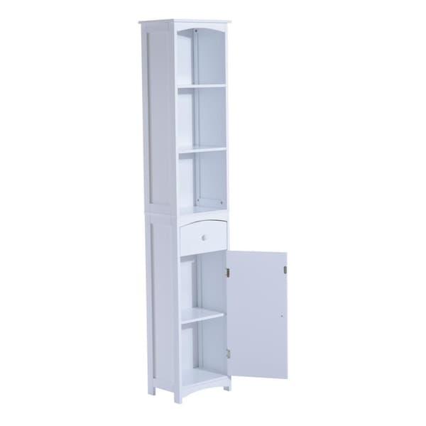 Nancy's Manassas Badkamerkast - Badkamermeubel - 3 Planken - 34 x 24 x 170 cm - 1 Lade - 1 Deur - Hoge Kast - MDF - Wit