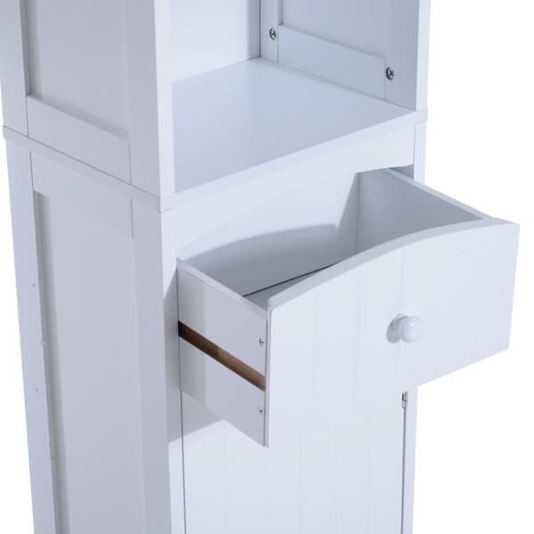 Nancy's Manassas Badkamerkast - Badkamermeubel - 3 Planken - 34 x 24 x 170 cm - 1 Lade - 1 Deur - Hoge Kast - MDF - Wit