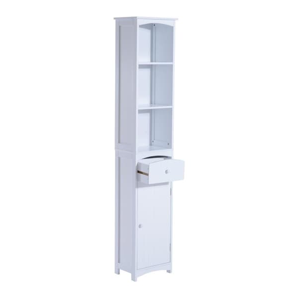 Nancy's Manassas Badkamerkast - Badkamermeubel - 3 Planken - 34 x 24 x 170 cm - 1 Lade - 1 Deur - Hoge Kast - MDF - Wit
