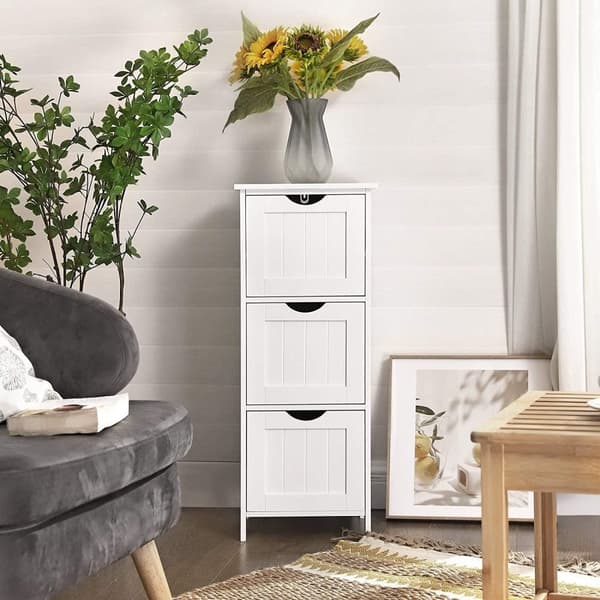 Rootz Opbevaringsskab - Badeværelsesskab - Kommode - 3 skuffer - Hvid - Stående skab - MDF - 32 x 30 x 81 cm