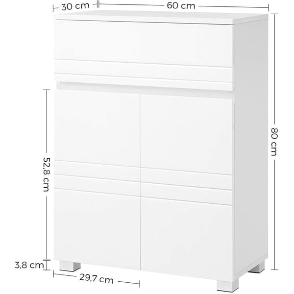 Rootz Badeværelsesskab - Opbevaringsskab - Skænk - Franske låger - Skuffe - Hvid - MDF - 60 x 30 x 80 cm