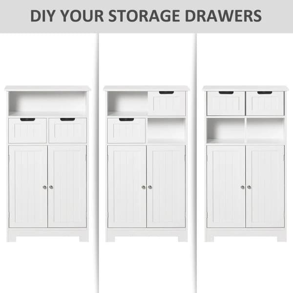Rootz Bathroom Cabinet - Bathroom Storage Cabinet - Bathroom Cabinet With 2 Drawers 1 Door - Freestanding Cupboard - White - 60 x 30 x 108.8 cm