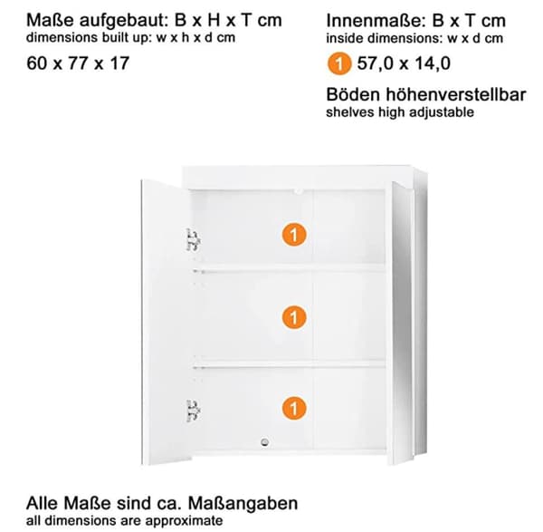 Rootz Badeværelsesskab - Spejl med Belysning - Højglans - 60 x 77 x 17 cm