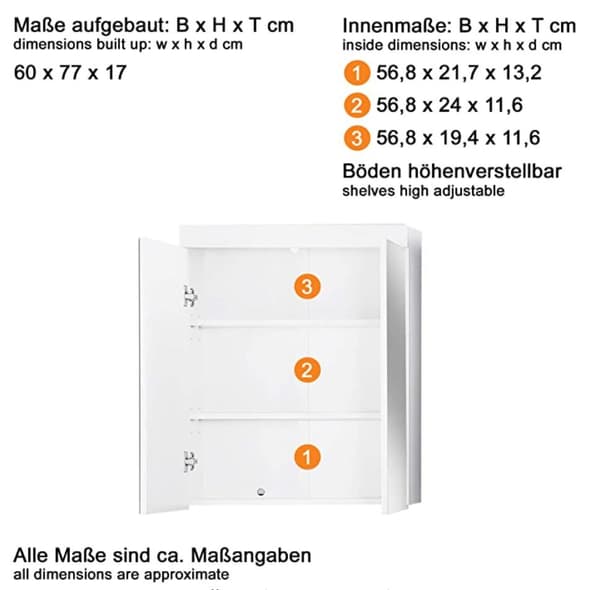 Rootz Badeværelsesskab - Spejl - Højglans - 60 x 77 x 17cm