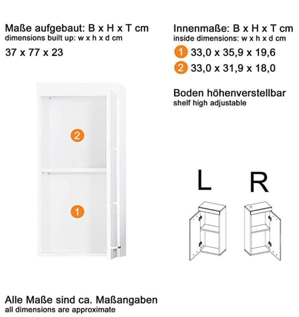 Rootz Väggskåp - Badrumsskåp - Högblank - 37 x 77 x 23cm